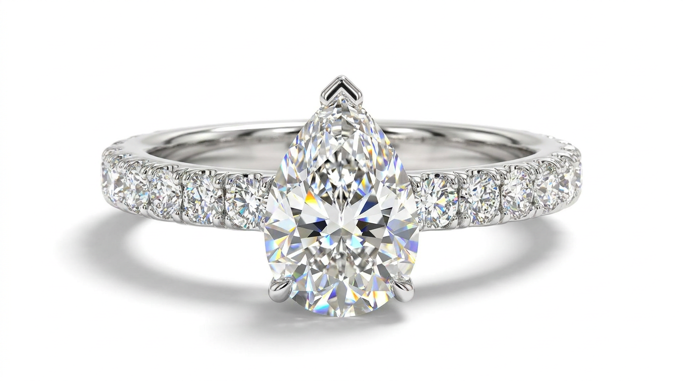 Bespoke pear shape diamond engagement ring in white gold