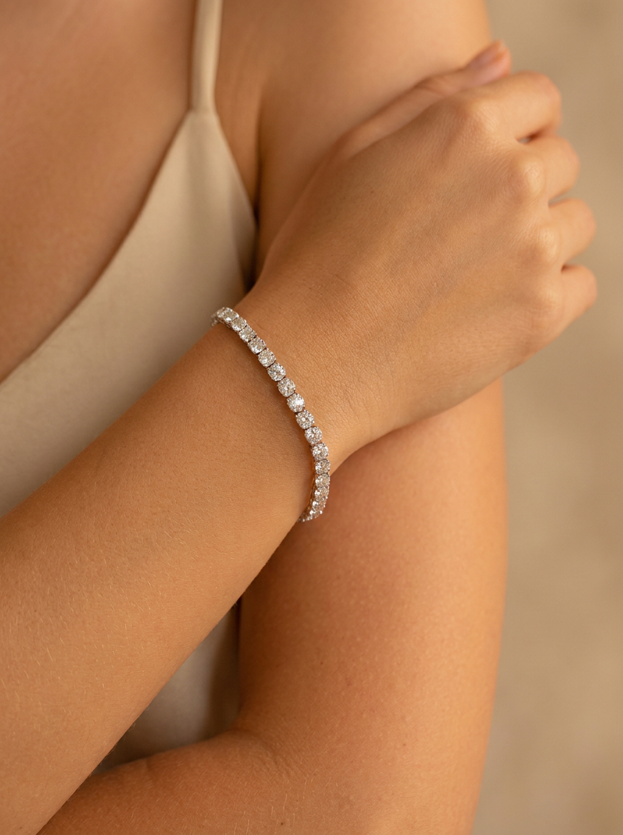 Diamond Tennis Necklace worn by model